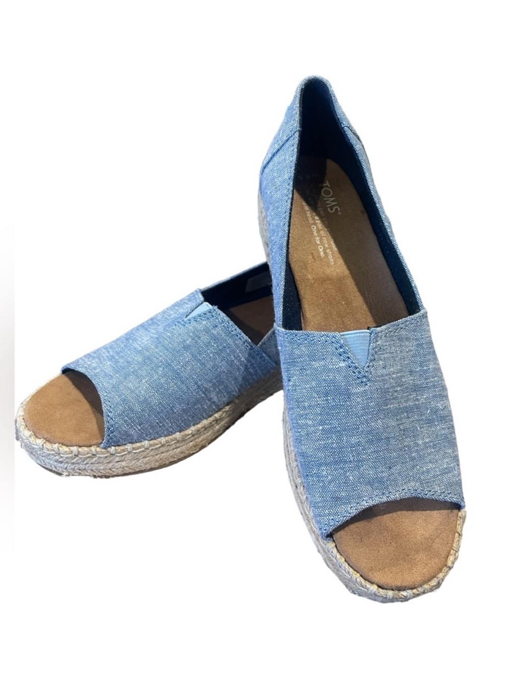 TOMS Blue Chambray Open Toe Platform Alpargatas